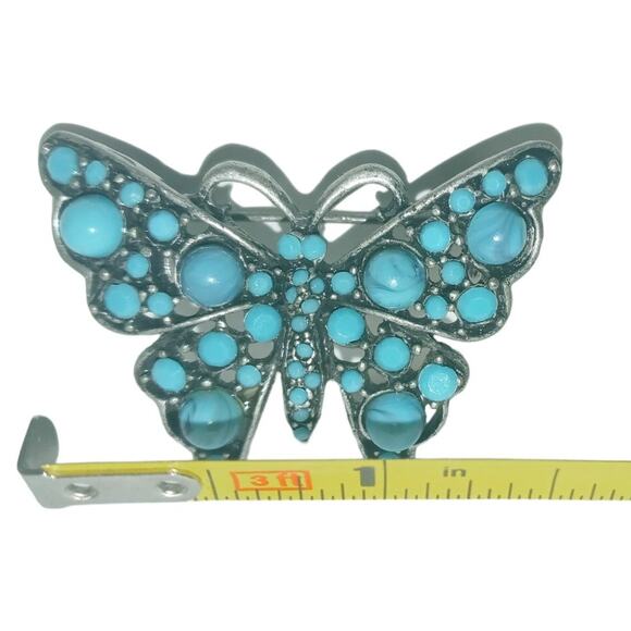 Vintage FauxTurquoise Blue Beautiful Butterfly pin brooch 1 1/2" - Picture 2 of 3